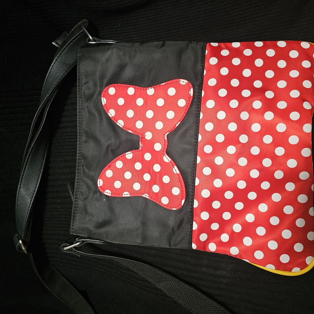 Red and Black Polka Dot Crossbody Bag with Bow Appliqué